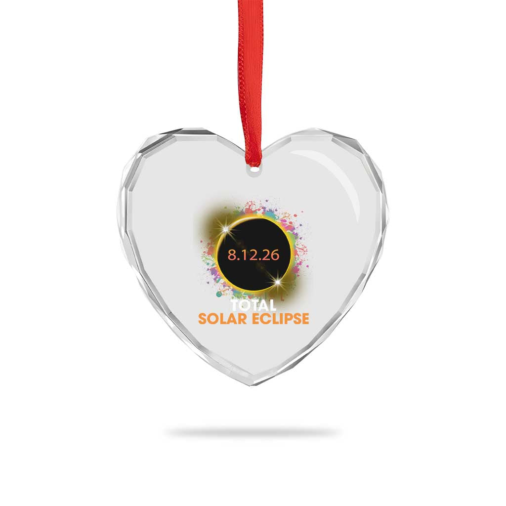 Colorful Paint Splatter 2026 Total Solar Eclipse Totality Astronomy Heart Crystal Glass Ornament TS02 Print Your Wear
