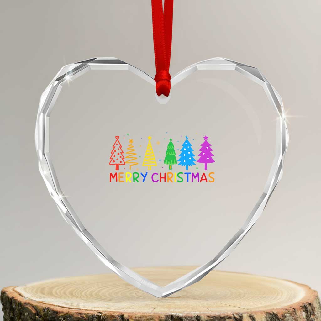 Colorful Rainbow Christmas Trees Heart Crystal Glass Ornament Merry Xmas Fun Festive Holiday Pride Gift TS02 Transparent Glass 3'' Heart Print Your Wear