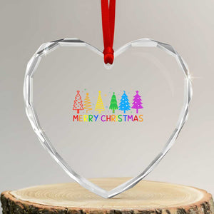 Colorful Rainbow Christmas Trees Heart Crystal Glass Ornament Merry Xmas Fun Festive Holiday Pride Gift TS02 Transparent Glass 3'' Heart Print Your Wear