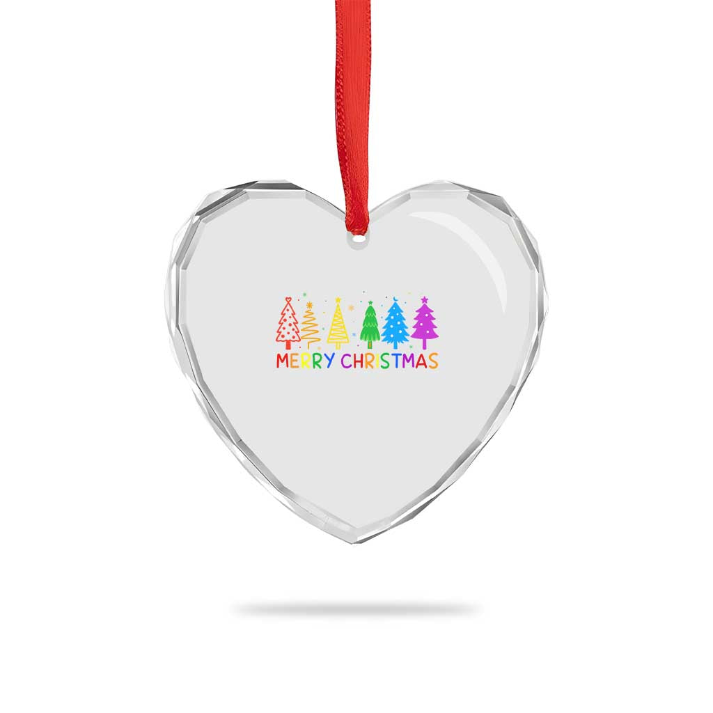 Colorful Rainbow Christmas Trees Heart Crystal Glass Ornament Merry Xmas Fun Festive Holiday Pride Gift TS02 Print Your Wear