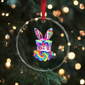 Colorful Tie Dye Bunny with Sunglasses Crystal Glass Ornament Cool Easter Rabbit Retro Hippie Vibe Graphic Gift TS02 Print Your Wear
