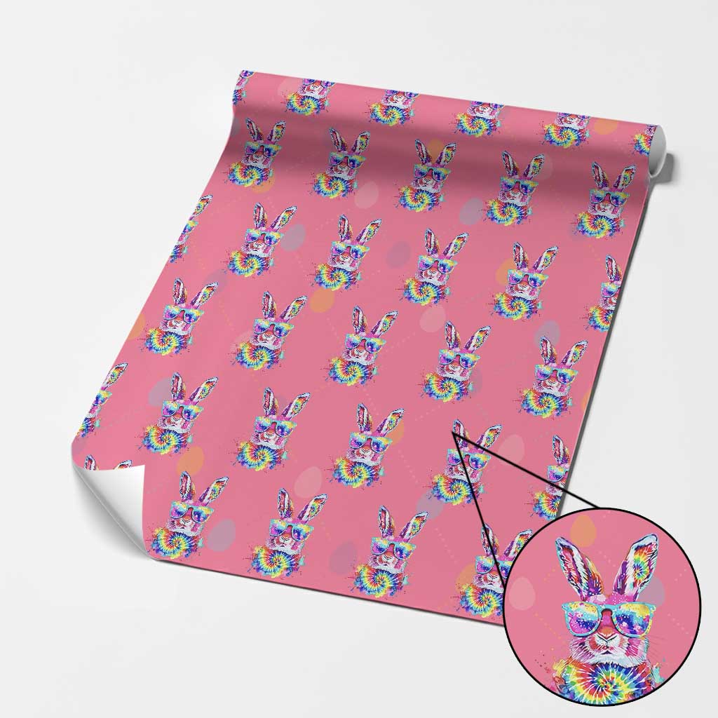 Colorful Tie Dye Bunny with Sunglasses Wrapping Paper Roll Cool Easter Rabbit Retro Hippie Vibe Graphic Gift TS02 Pink Print Your Wear