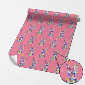 Colorful Tie Dye Bunny with Sunglasses Wrapping Paper Roll Cool Easter Rabbit Retro Hippie Vibe Graphic Gift TS02 Pink Print Your Wear