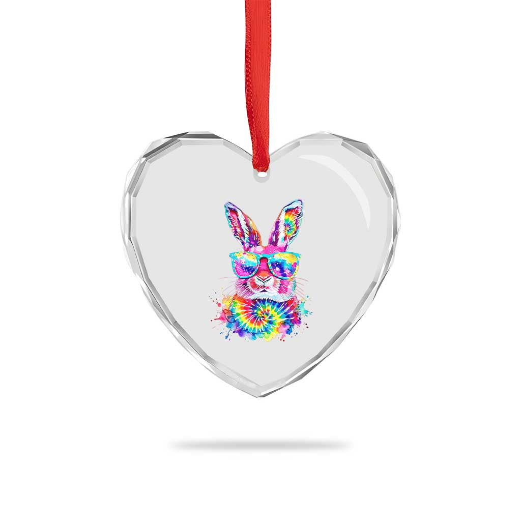 Colorful Tie Dye Bunny with Sunglasses Heart Crystal Glass Ornament Cool Easter Rabbit Retro Hippie Vibe Graphic Gift TS02 Print Your Wear