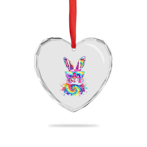 Colorful Tie Dye Bunny with Sunglasses Heart Crystal Glass Ornament Cool Easter Rabbit Retro Hippie Vibe Graphic Gift TS02 Print Your Wear