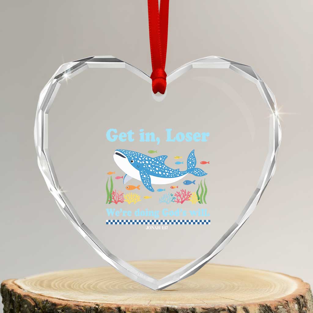 Colorful Whale Shark Christian Bible Jonah 1:17 Heart Crystal Glass Ornament Funny Get In Loser We're Doing God's Will TS02 Transparent Glass 3'' Heart Print Your Wear