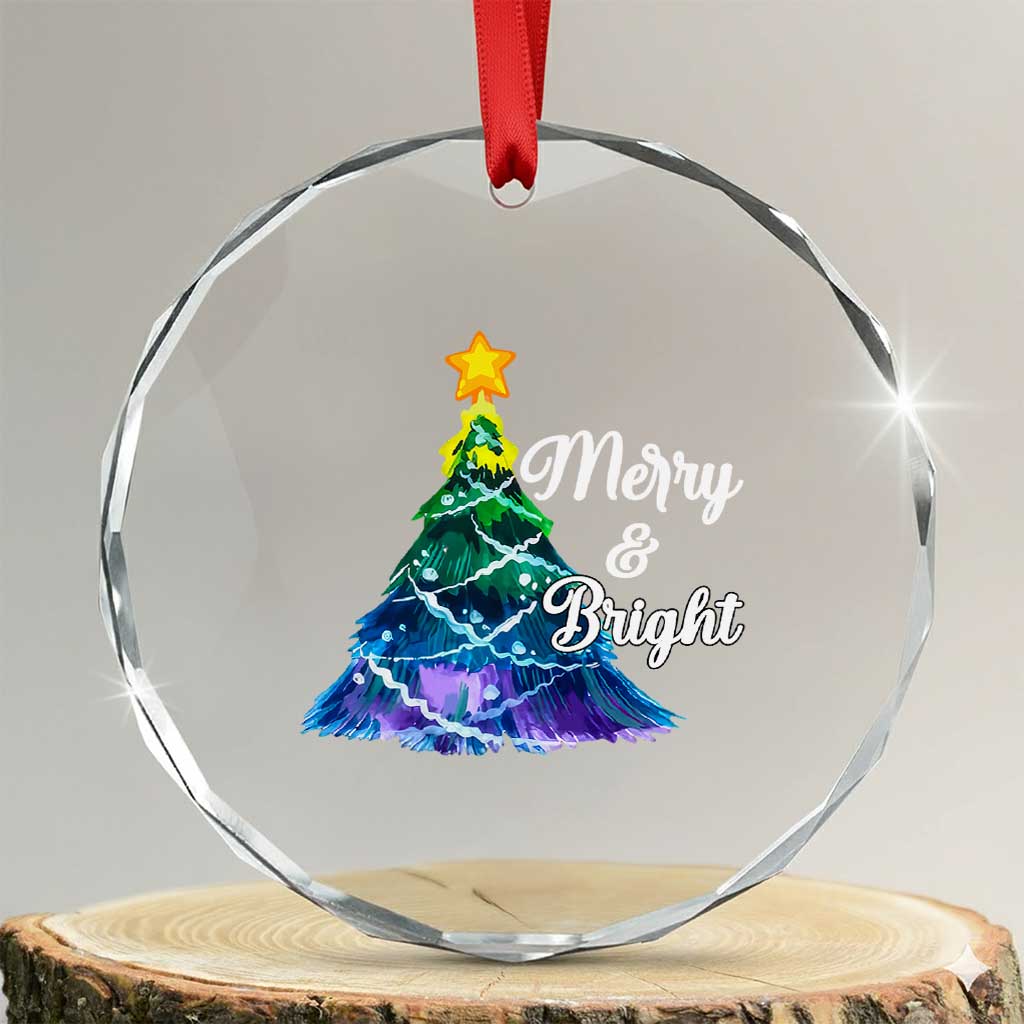 Colorful Xmas Tree Merry And Bright Crystal Glass Ornament TS09 Transparent Glass 3'' Circle Print Your Wear