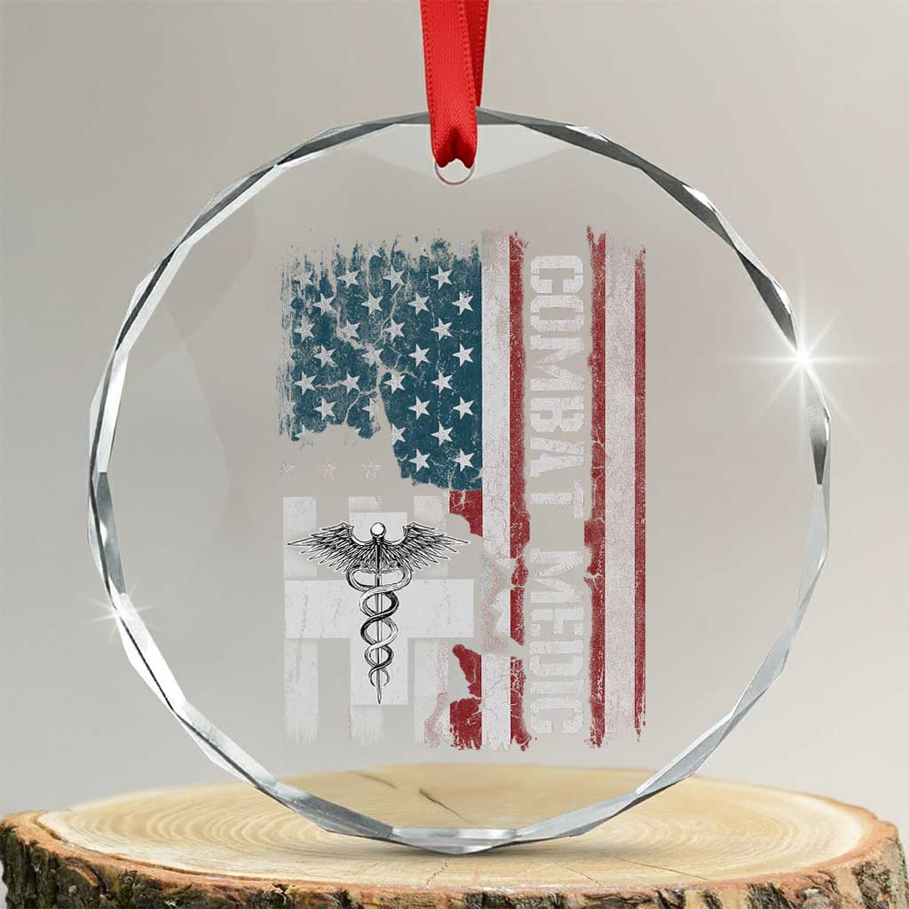 Combat Medic Soldier Crystal Glass Ornament Medical Military American Flag TS11 Transparent Glass 3'' Circle Print Your Wear