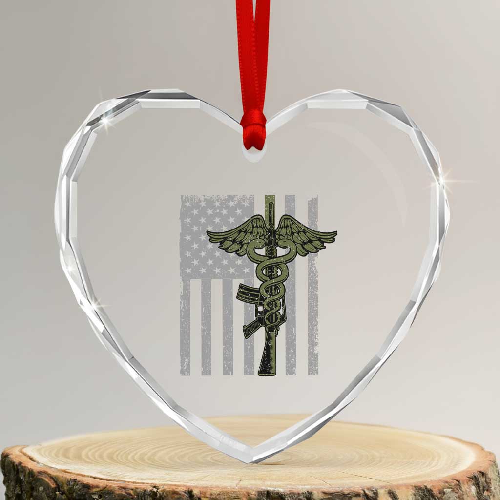 Combat Medic Soldier Heart Crystal Glass Ornament Caduceus Vintage American Flag TS11 Transparent Glass 3'' Heart Print Your Wear