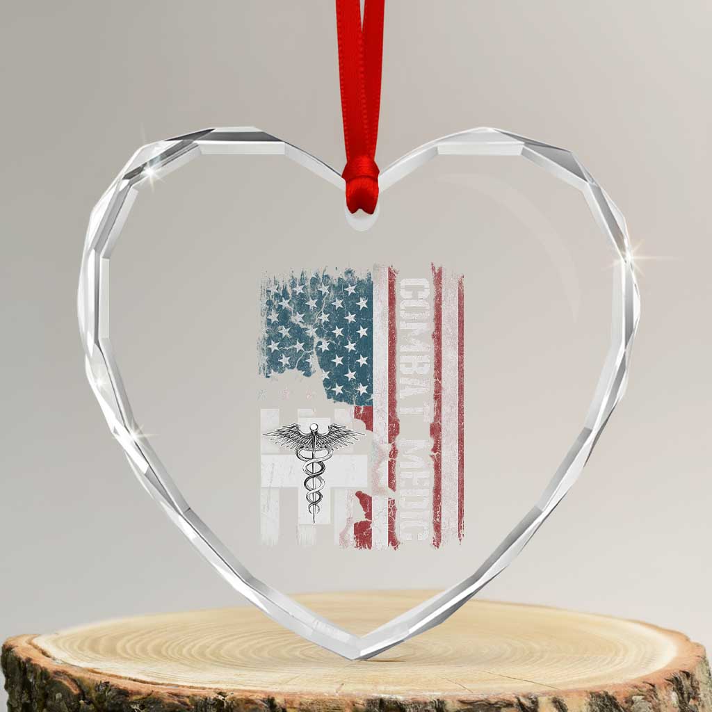 Combat Medic Soldier Heart Crystal Glass Ornament Medical Military American Flag TS11 Transparent Glass 3'' Heart Print Your Wear