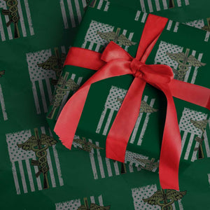 Combat Medic Soldier Wrapping Paper Roll Caduceus Vintage American Flag TS11 Green Print Your Wear