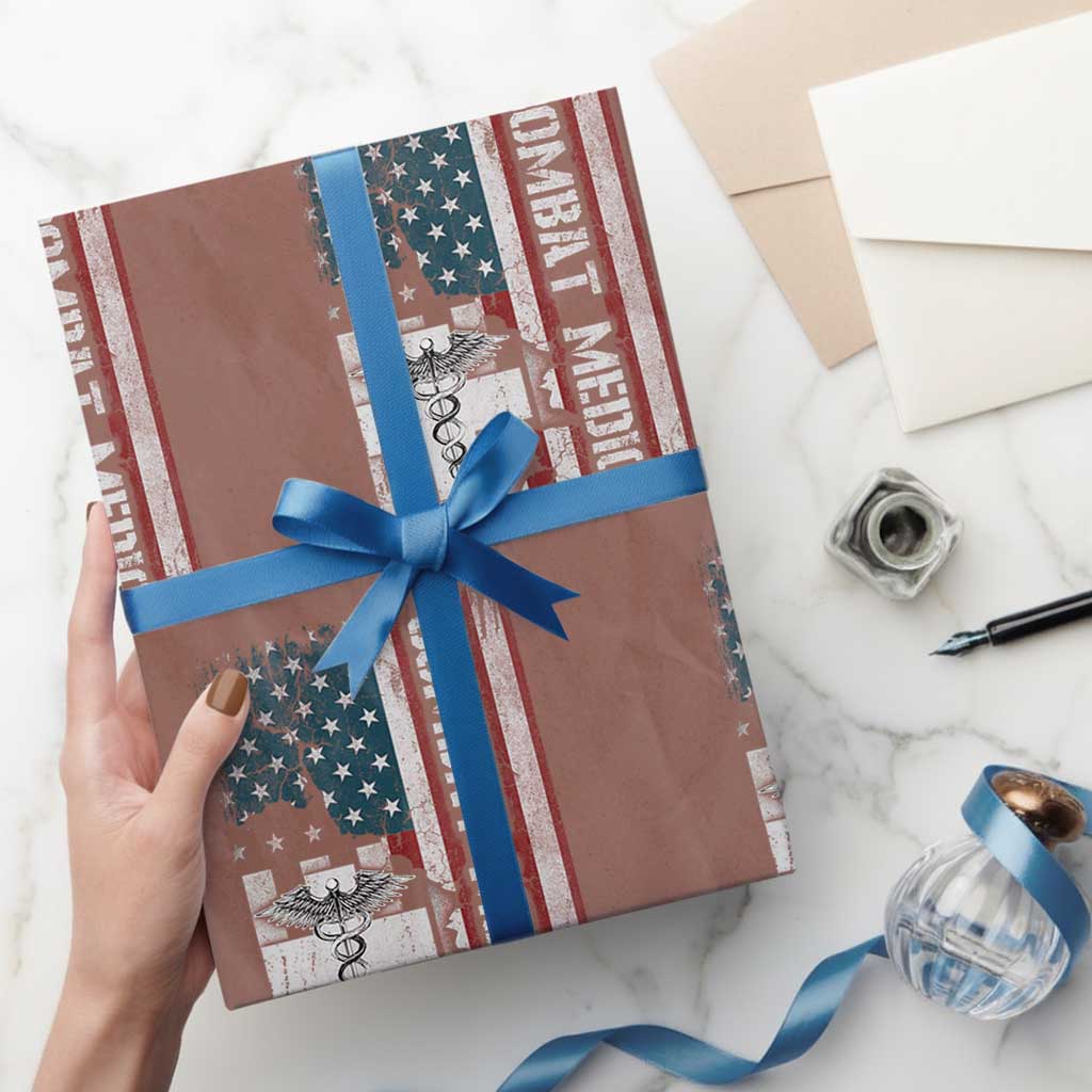 Combat Medic Soldier Wrapping Paper Roll Medical Military American Flag TS11 Mocha Print Your Wear