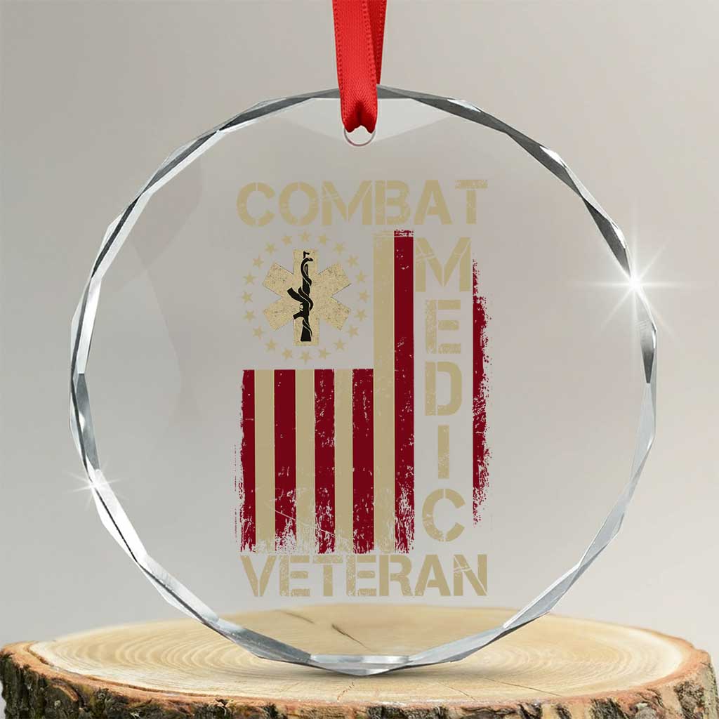 Combat Medic Veteran Crystal Glass Ornament Medical Military Vintage American Flag TS11 Transparent Glass 3'' Circle Print Your Wear