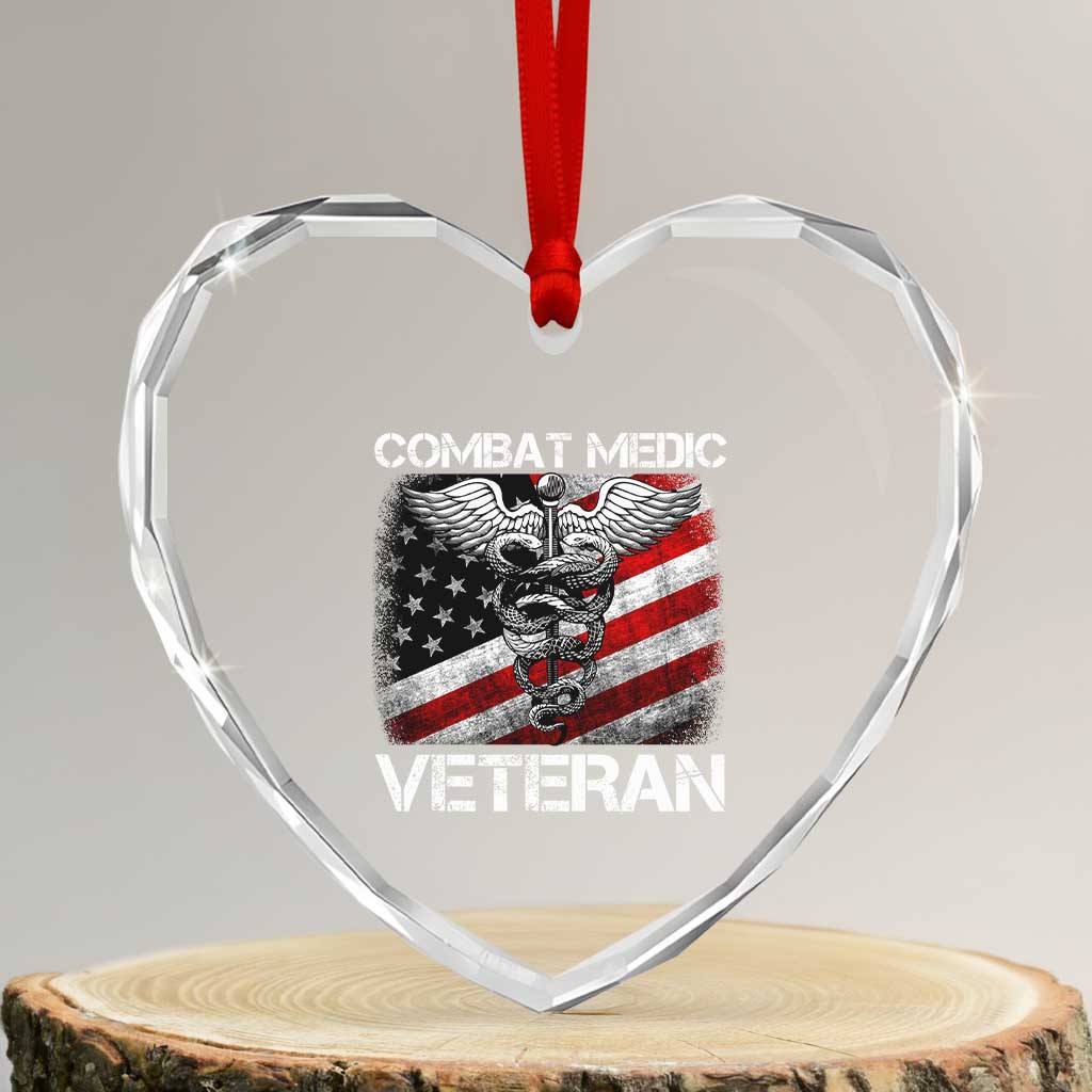 Combat Medic Veteran Heart Crystal Glass Ornament Medical Military Soldier Vintage American Flag TS11 Transparent Glass 3'' Heart Print Your Wear