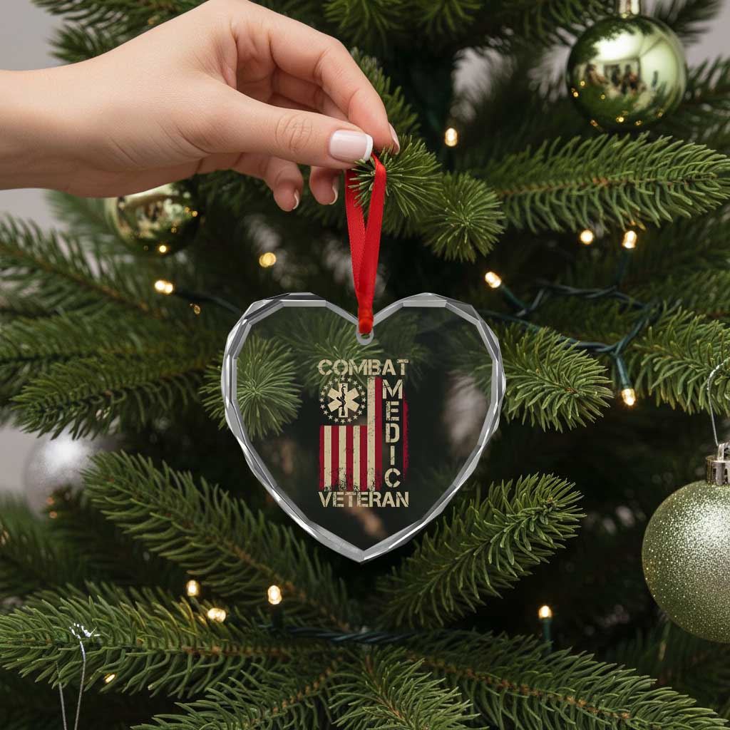 Combat Medic Veteran Heart Crystal Glass Ornament Medical Military Vintage American Flag TS11 Print Your Wear