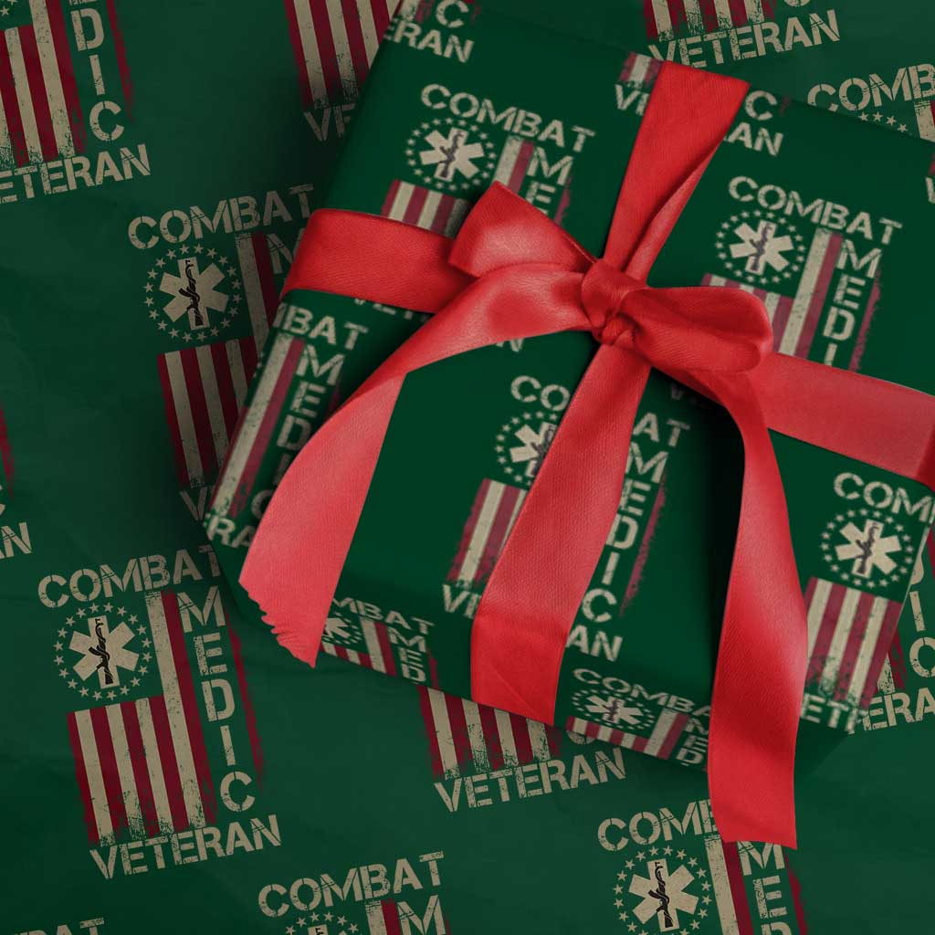 Combat Medic Veteran Wrapping Paper Roll Medical Military Vintage American Flag TS11 Green Print Your Wear