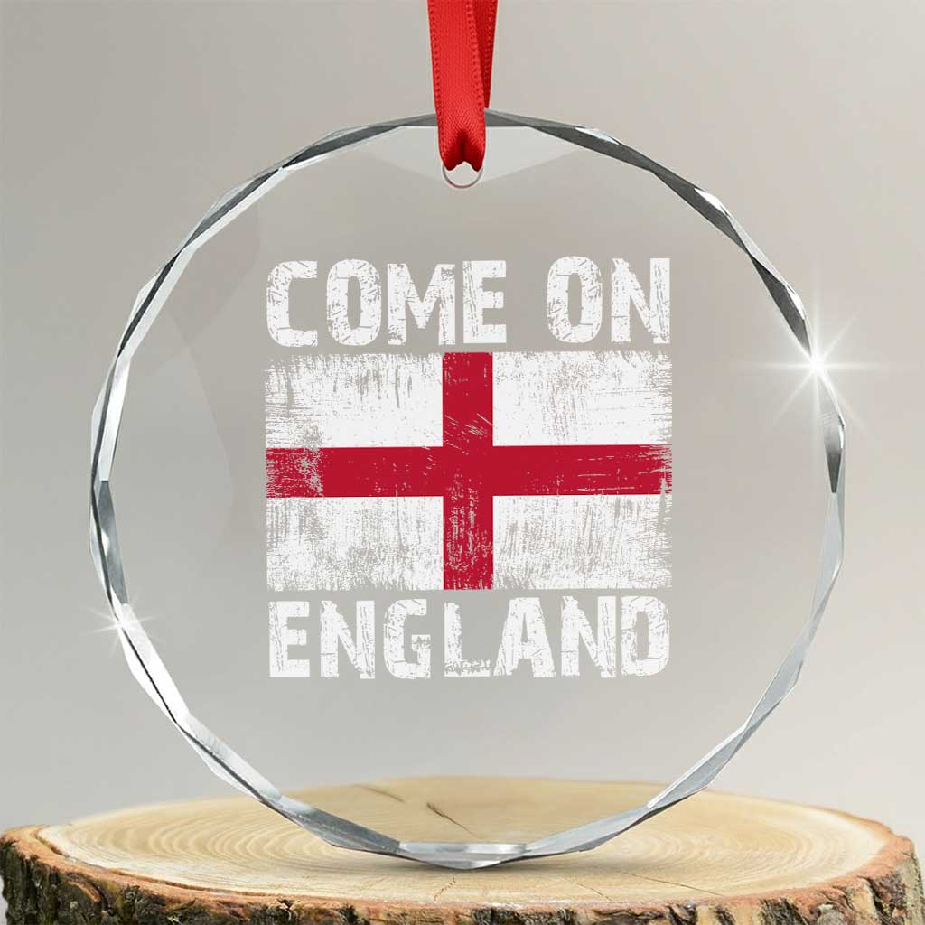 Come On England Crystal Glass Ornament Vintage St George Cross Flag Football Fan TS11 Transparent Glass 3'' Circle Print Your Wear