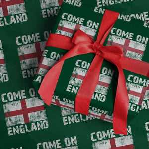 Come On England Wrapping Paper Roll Vintage St George Cross Flag Football Fan