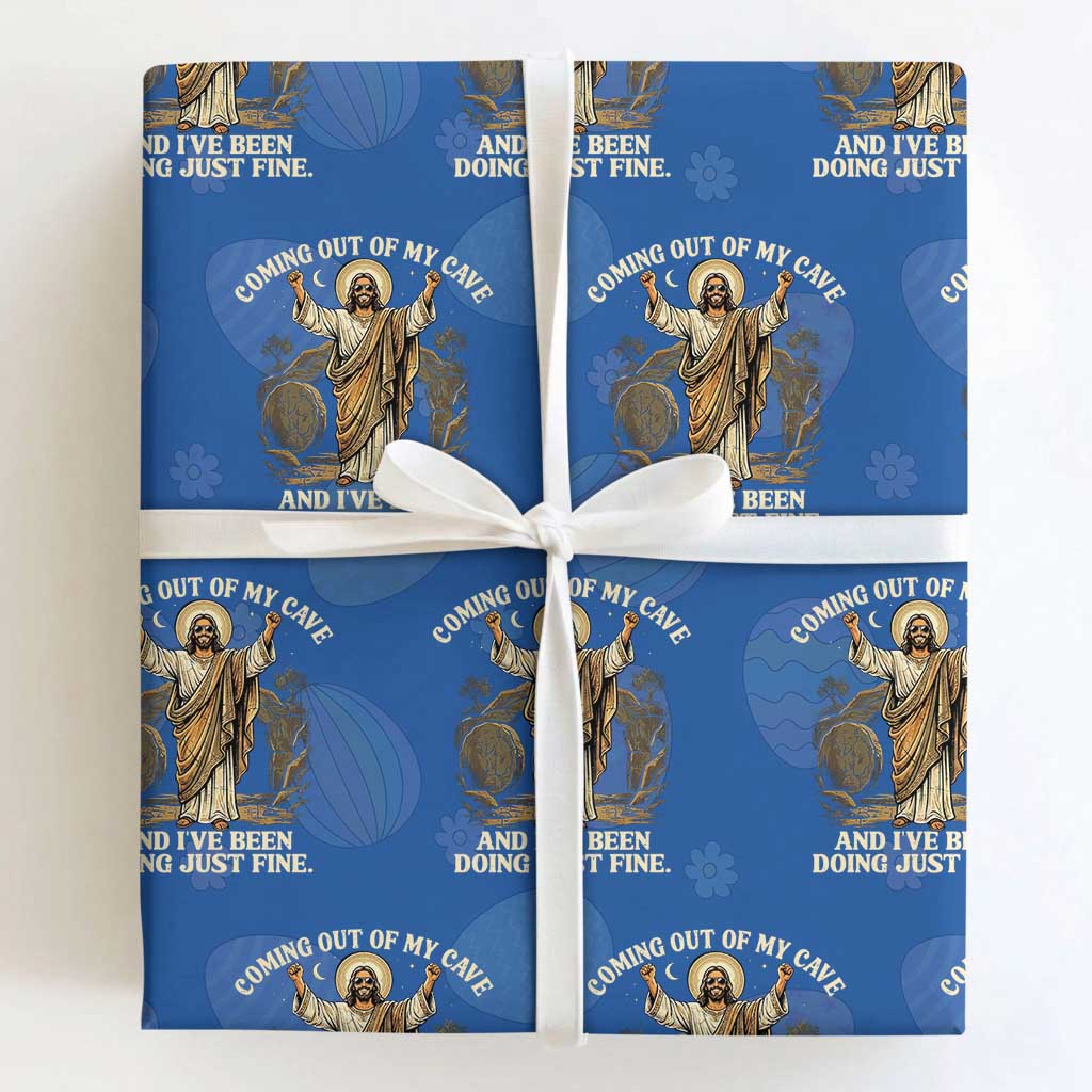 Coming Out Of My Cave Christian Easter Wrapping Paper Roll Risen Jesus Tomb Scene Inspirational Faith Message Gift TS02 Royal Blue Print Your Wear
