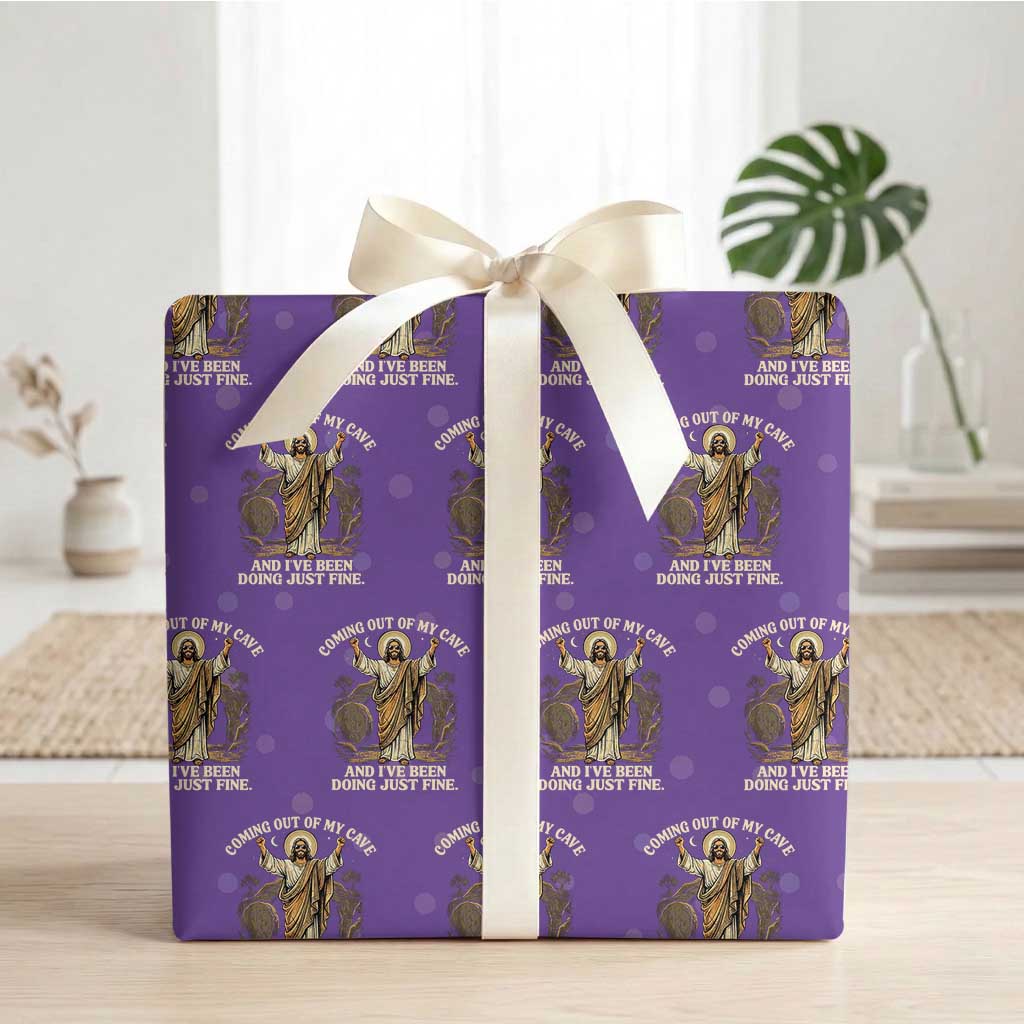 Coming Out Of My Cave Christian Easter Wrapping Paper Roll Risen Jesus Tomb Scene Inspirational Faith Message Gift TS02 Purple Print Your Wear