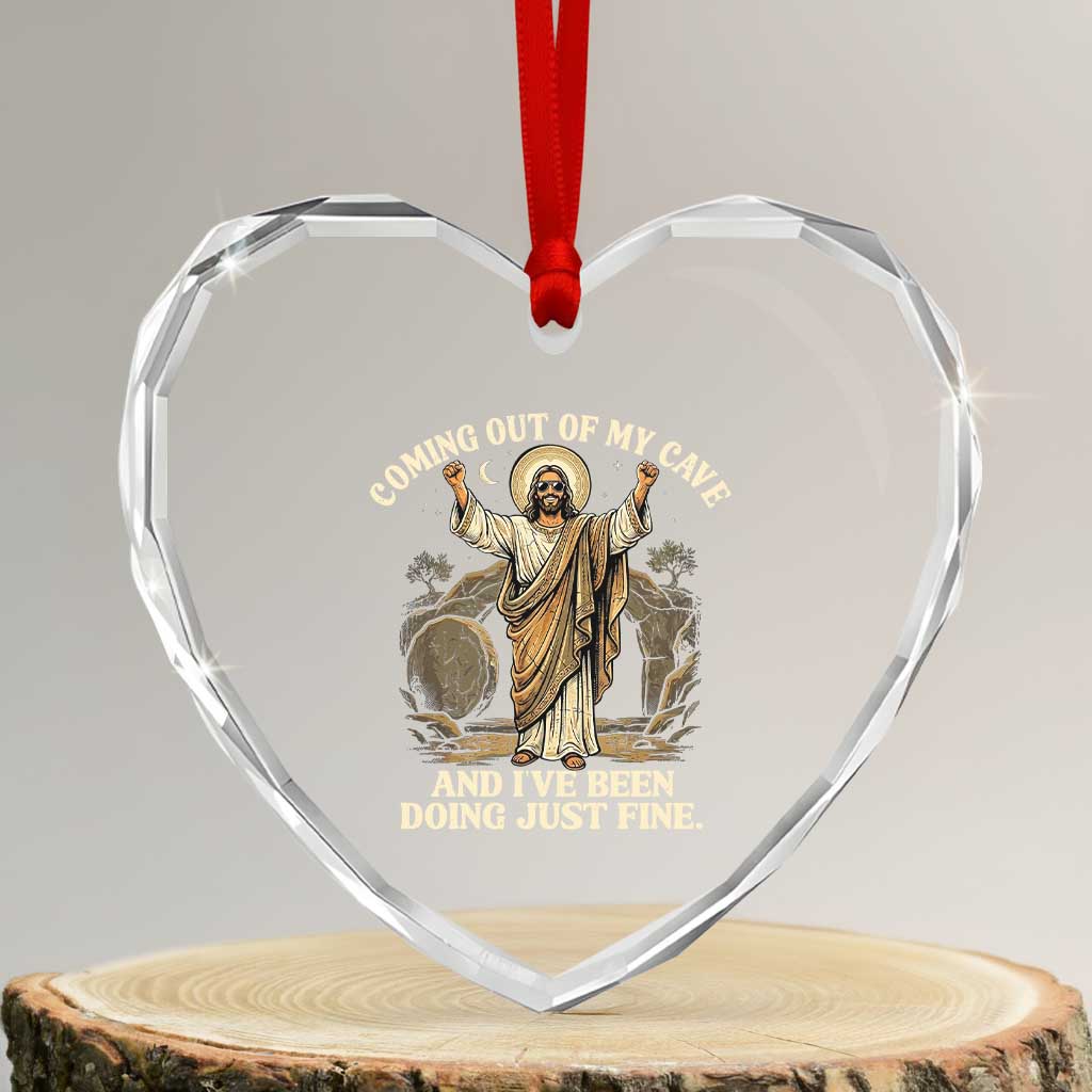 Coming Out Of My Cave Christian Easter Heart Crystal Glass Ornament Risen Jesus Tomb Scene Inspirational Faith Message Gift TS02 Transparent Glass 3'' Heart Print Your Wear