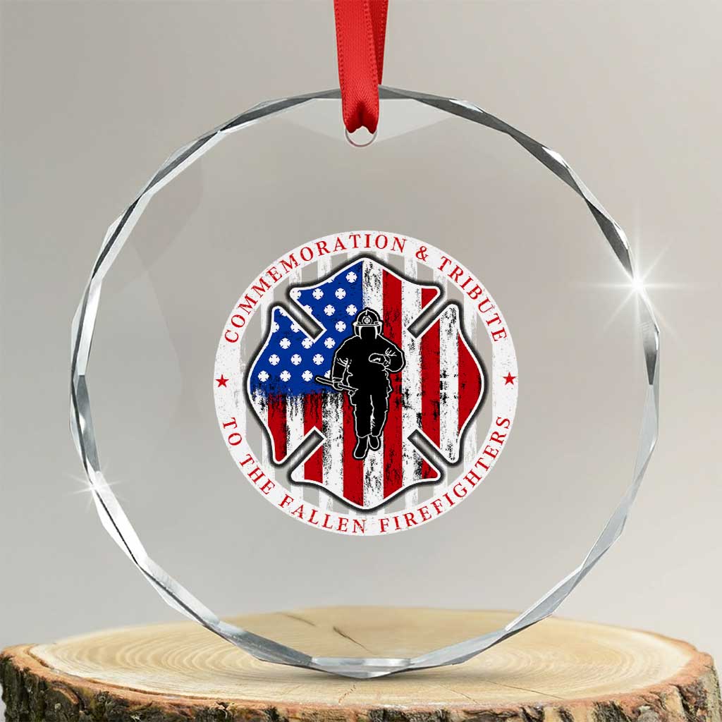 Commemoration Tribute Fallen Firefighters 9 11 Memorial Crystal Glass Ornament Maltese Cross Patriotic Honor Fallen Brothers TS02 Transparent Glass 3'' Circle Print Your Wear