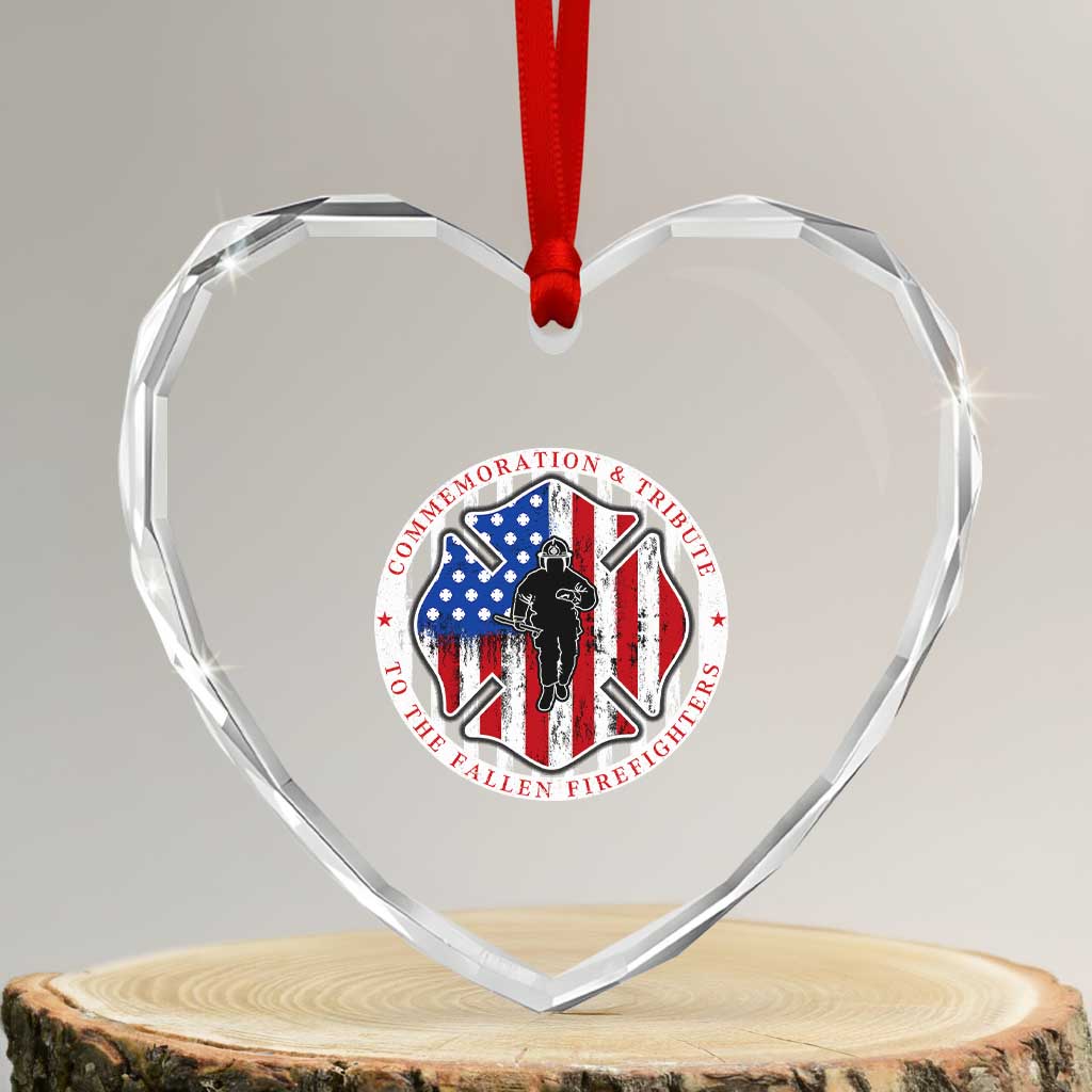 Commemoration Tribute Fallen Firefighters 9 11 Memorial Heart Crystal Glass Ornament Maltese Cross Patriotic Honor Fallen Brothers TS02 Transparent Glass 3'' Heart Print Your Wear