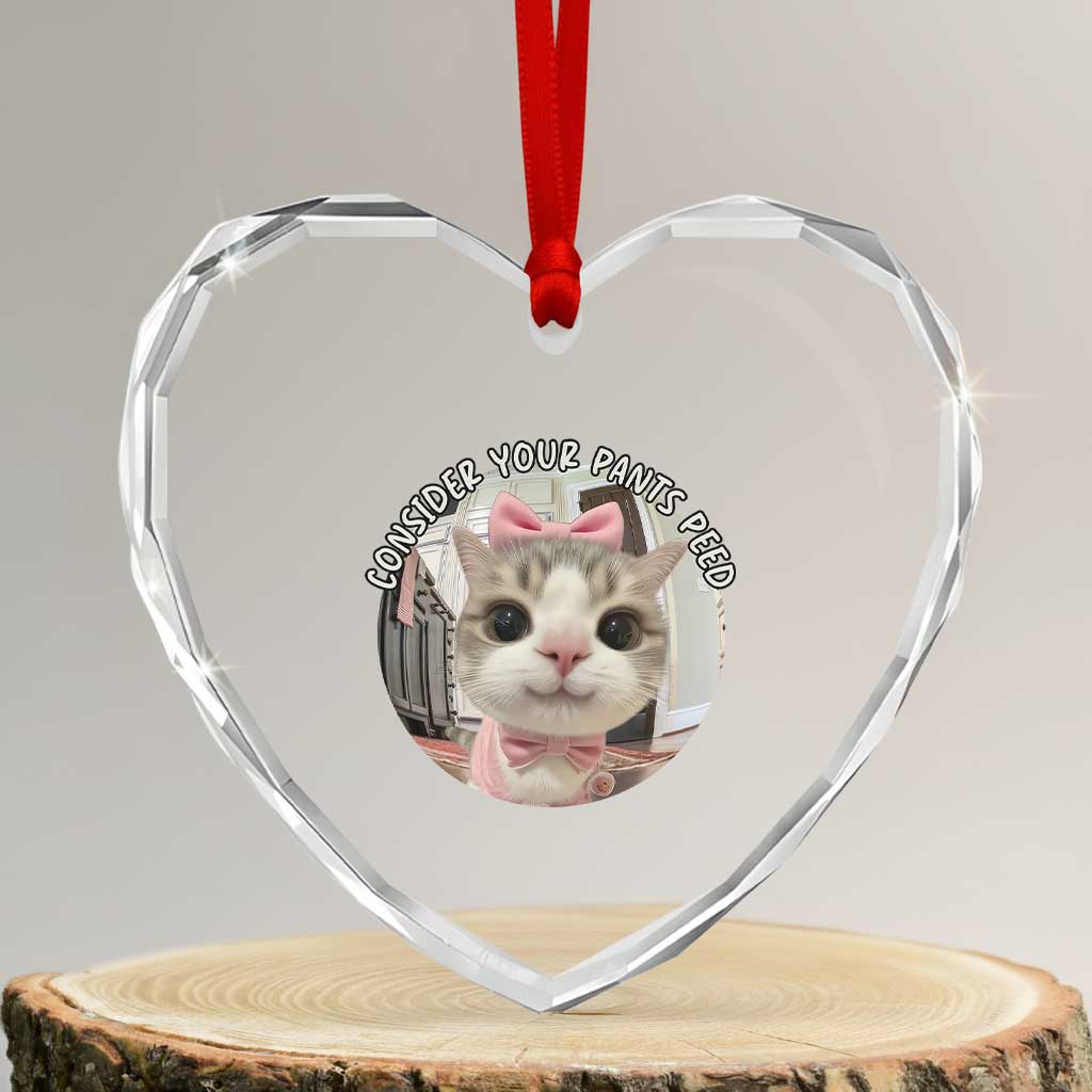 Consider Your Pants Peed Heart Crystal Glass Ornament Funny Cat Meme Saying TS12 Transparent Glass 3'' Heart Print Your Wear