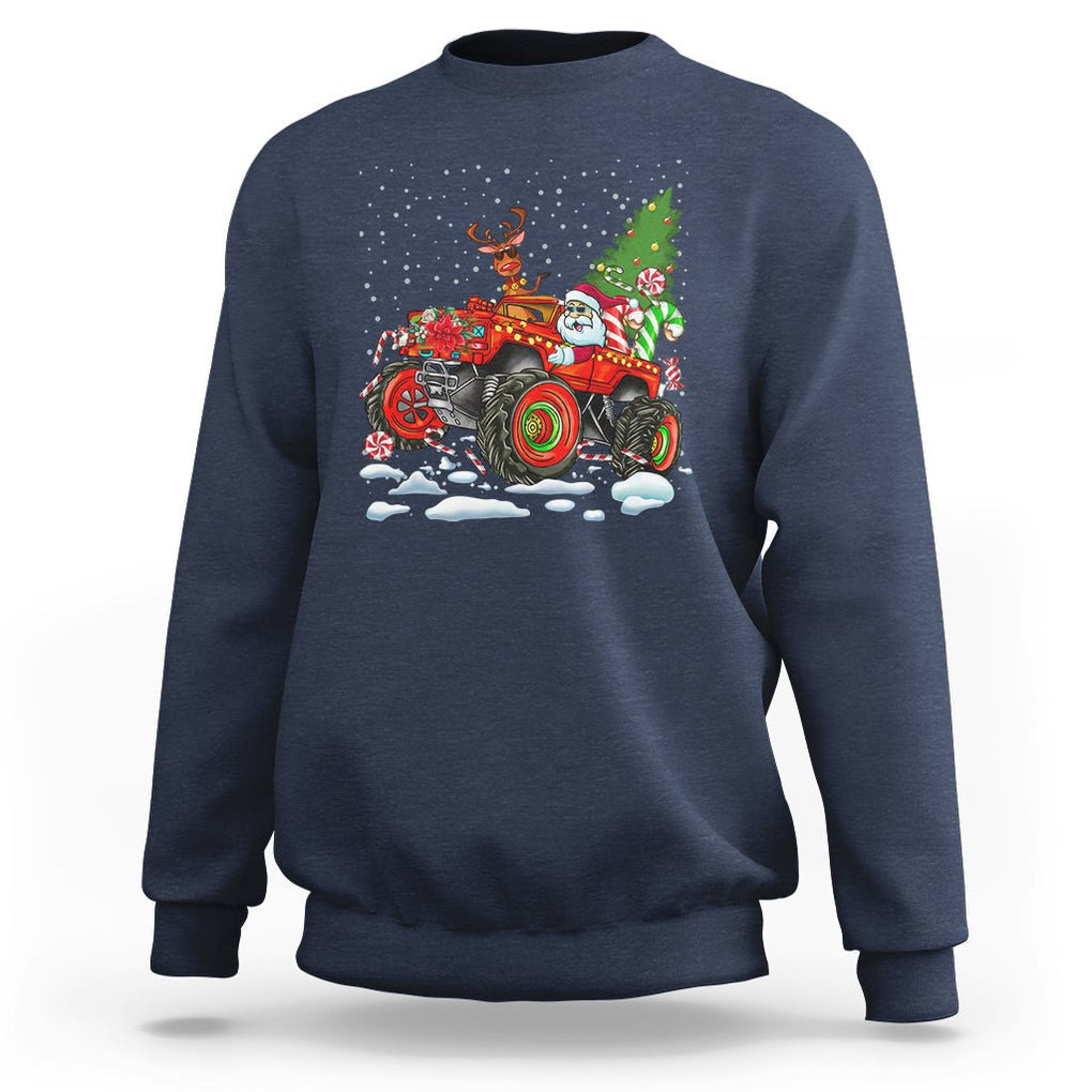 Construction Excavator Christmas Tree Light Sweatshirt TS09 Navy Printyourwear