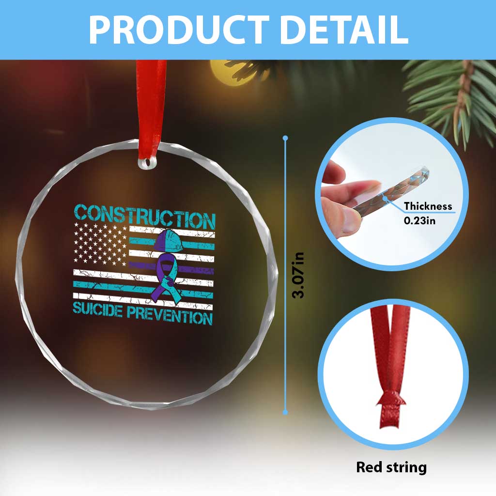 Construction Suicide Prevention Awareness Crystal Glass Ornament Mental Health American Flag TS11 Print Your Wear