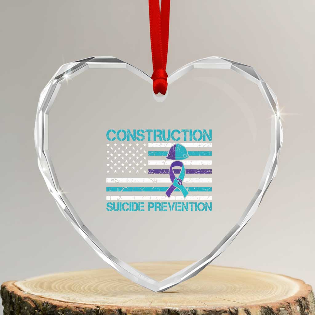 Construction Suicide Prevention Awareness Heart Crystal Glass Ornament Mental Health American Flag TS11 Transparent Glass 3'' Heart Print Your Wear