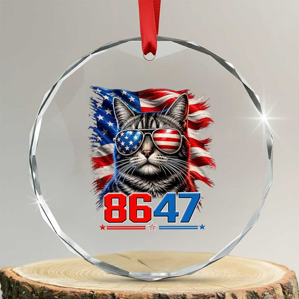 Cool 8647 Patriotic Cat Crystal Glass Ornament American Flag Sunglasses Tabby Cat Political Satire TS02 Transparent Glass 3'' Circle Print Your Wear