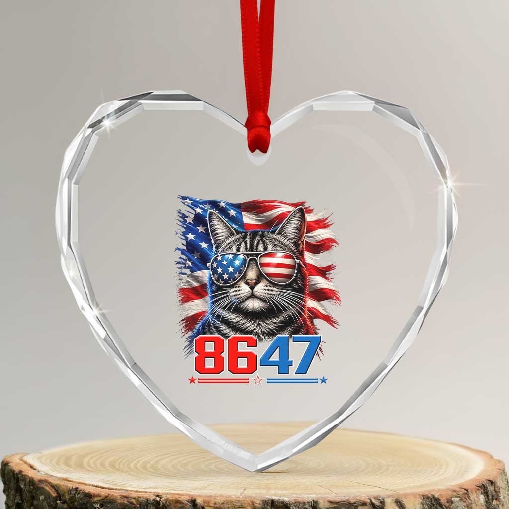 Cool 8647 Patriotic Cat Heart Crystal Glass Ornament American Flag Sunglasses Tabby Cat Political Satire