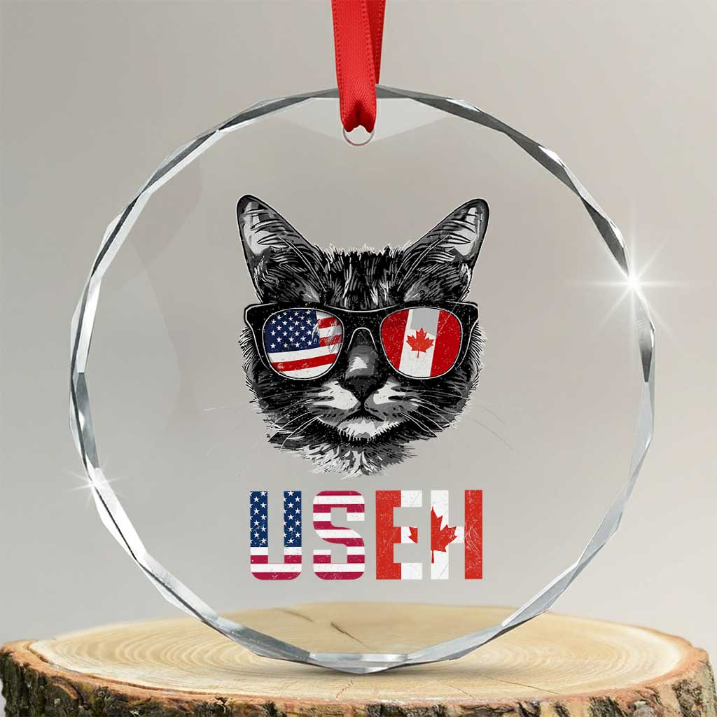 Cool American Canadan Cat Crystal Glass Ornament US EH American Canada Flag Funny - Print Your Wear
