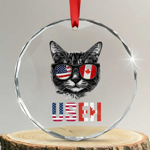 Cool American Canadan Cat Crystal Glass Ornament US EH American Canada Flag Funny - Print Your Wear