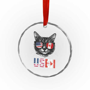 Cool American Canadan Cat Crystal Glass Ornament US EH American Canada Flag Funny - Print Your Wear