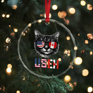Cool American Canadan Cat Crystal Glass Ornament US EH American Canada Flag Funny - Print Your Wear