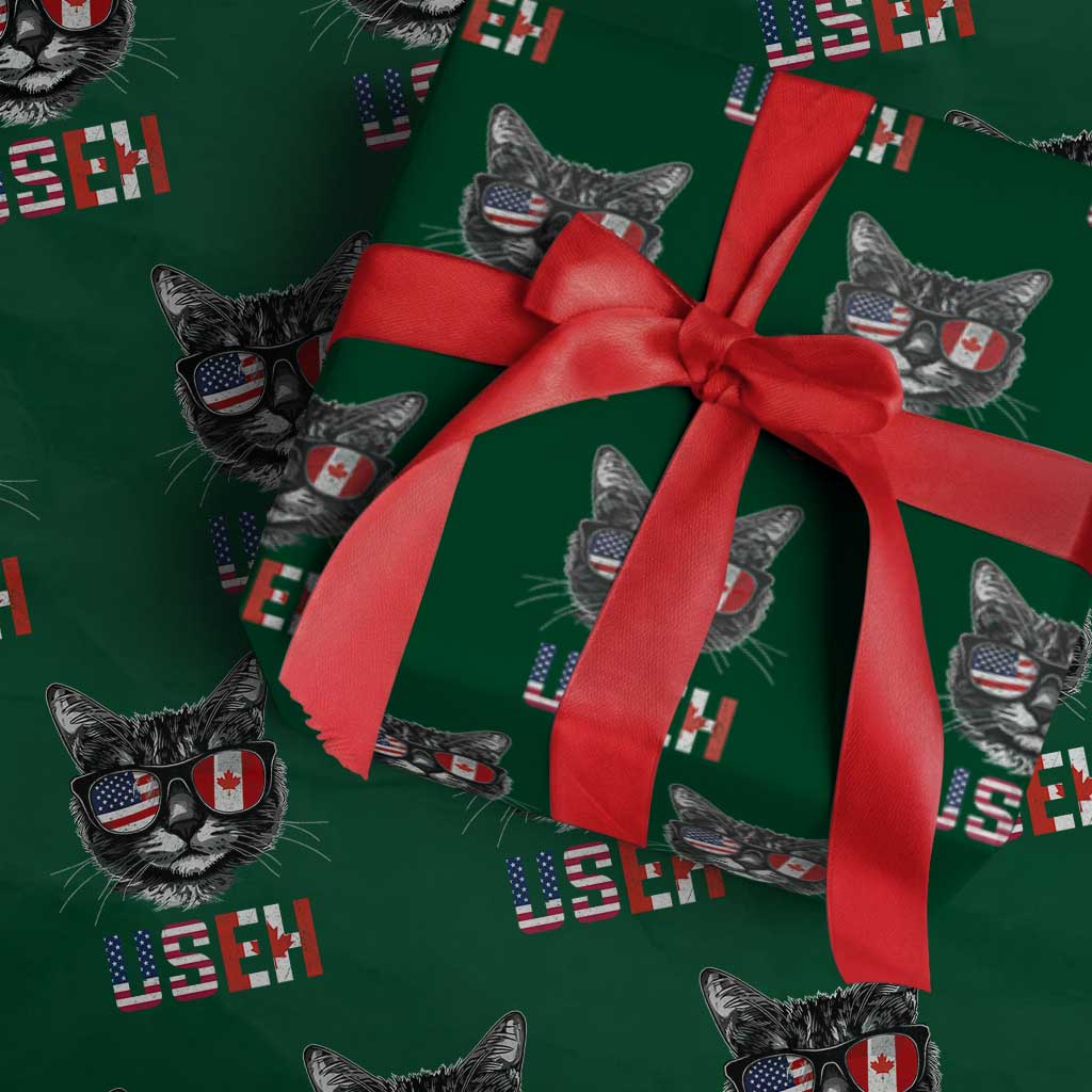 Cool American Canadan Cat Wrapping Paper Roll US EH American Canada Flag Funny TS02 Green Print Your Wear