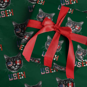 Cool American Canadan Cat Wrapping Paper Roll US EH American Canada Flag Funny TS02 Green Print Your Wear