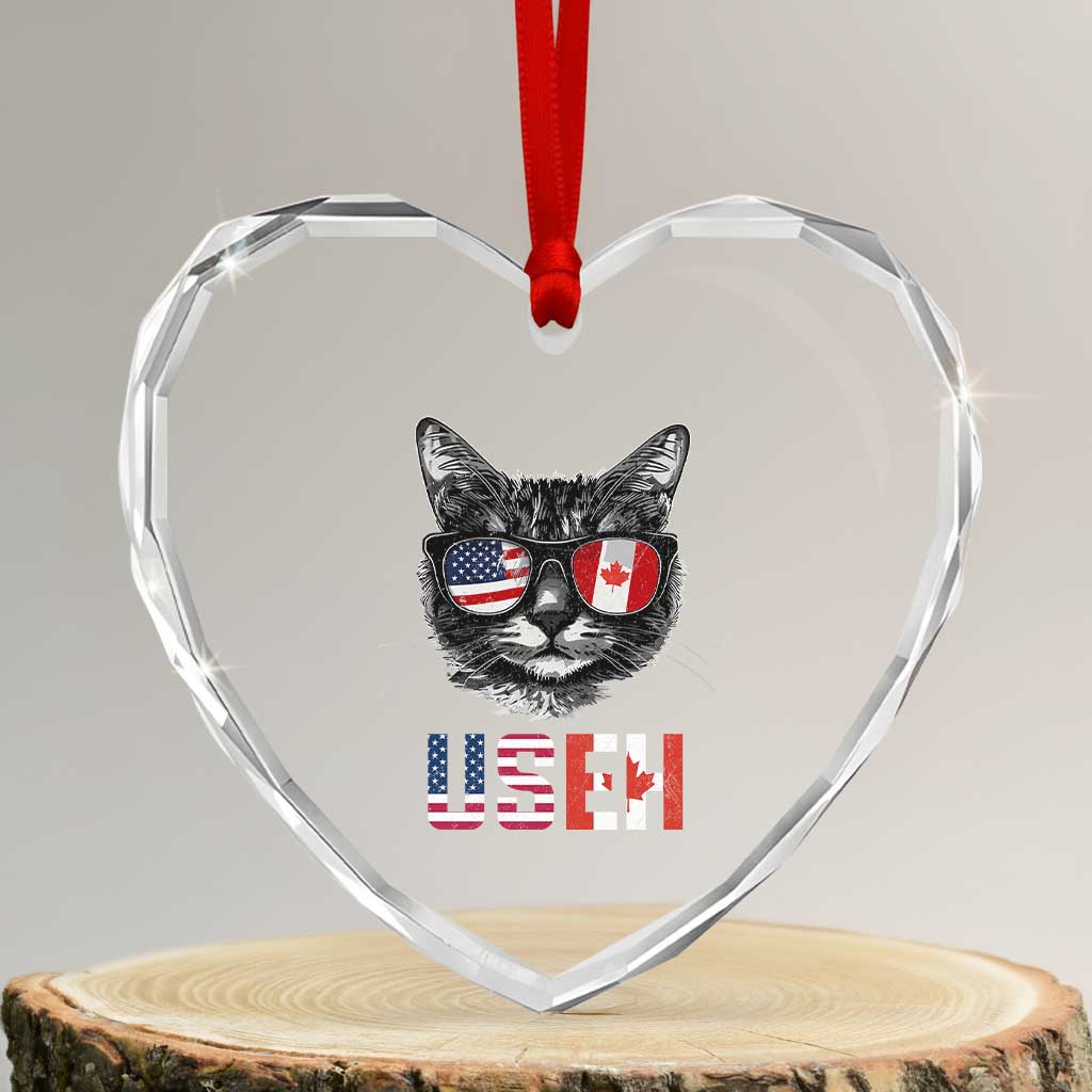 Cool American Canadan Cat Heart Crystal Glass Ornament US EH American Canada Flag Funny TS02 Transparent Glass 3'' Heart Print Your Wear
