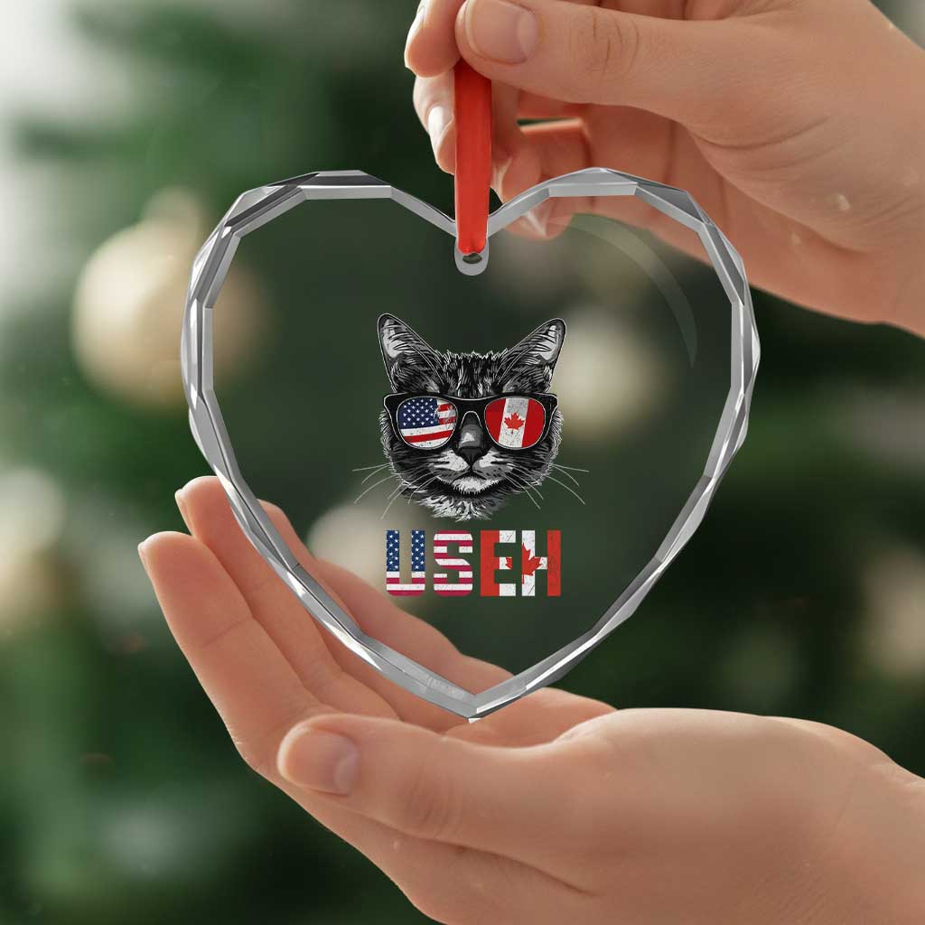 Cool American Canadan Cat Heart Crystal Glass Ornament US EH American Canada Flag Funny TS02 Print Your Wear