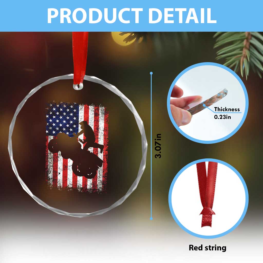 Cool ATV American Flag Crystal Glass Ornament Retro Quad 4 Wheeler ATV Riding Quadrider Off Road TS10 Print Your Wear