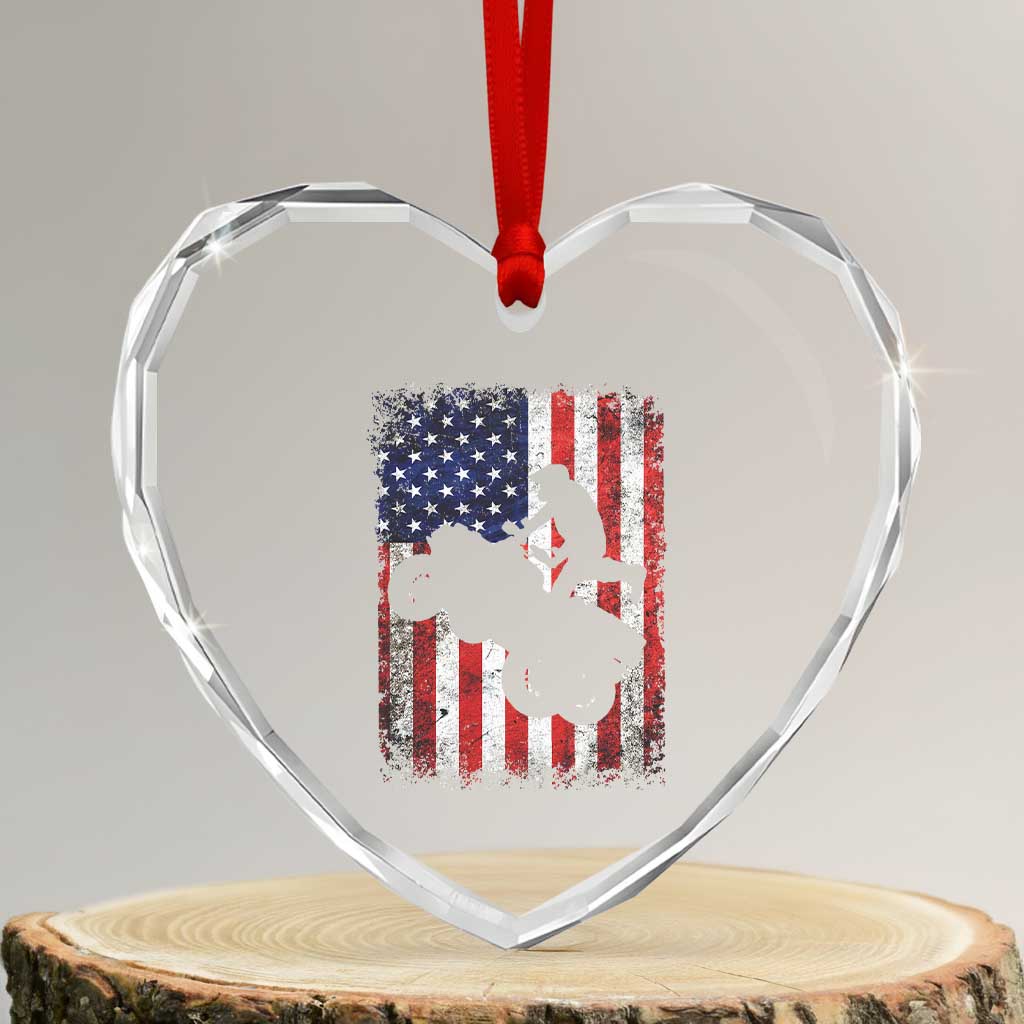 Cool ATV American Flag Heart Crystal Glass Ornament Retro Quad 4 Wheeler ATV Riding Quadrider Off Road TS10 Transparent Glass 3'' Heart Print Your Wear