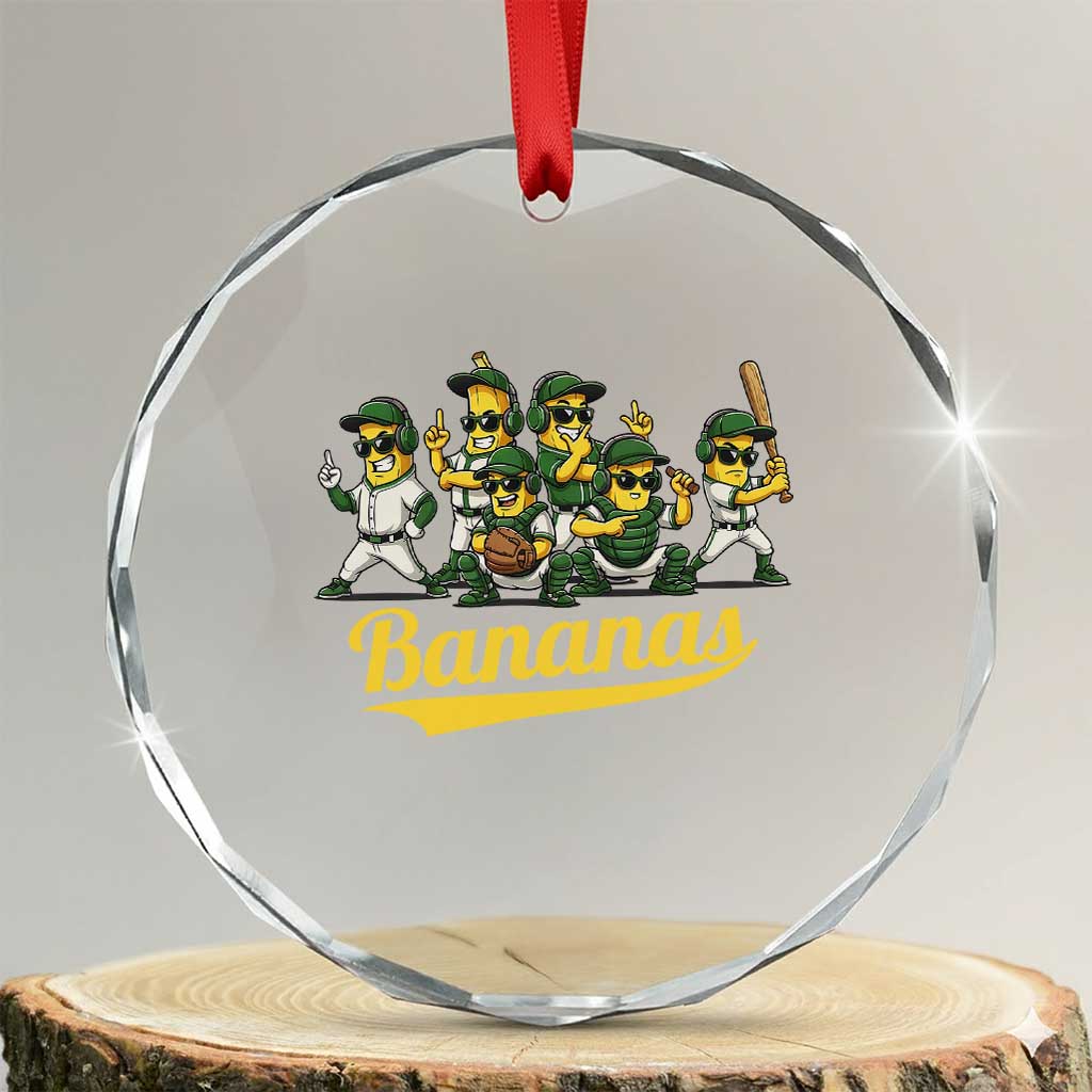 Cool Bananas Squad Playing Baseball Graphic Crystal Glass Ornament for Sports Fans Entertainment TS02 Transparent Glass 3'' Circle Print Your Wear