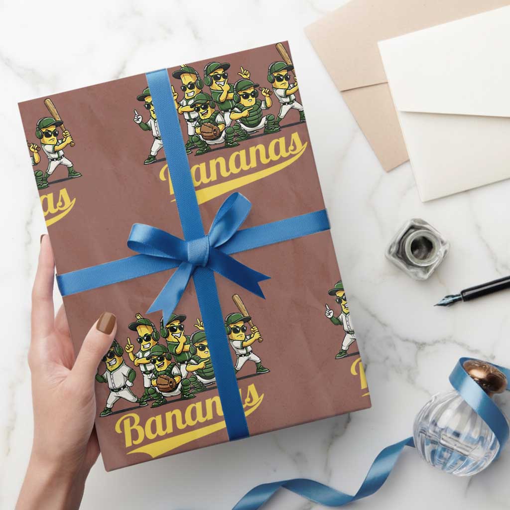 Cool Bananas Squad Playing Baseball Graphic Wrapping Paper Roll for Sports Fans Entertainment TS02 Mocha Print Your Wear