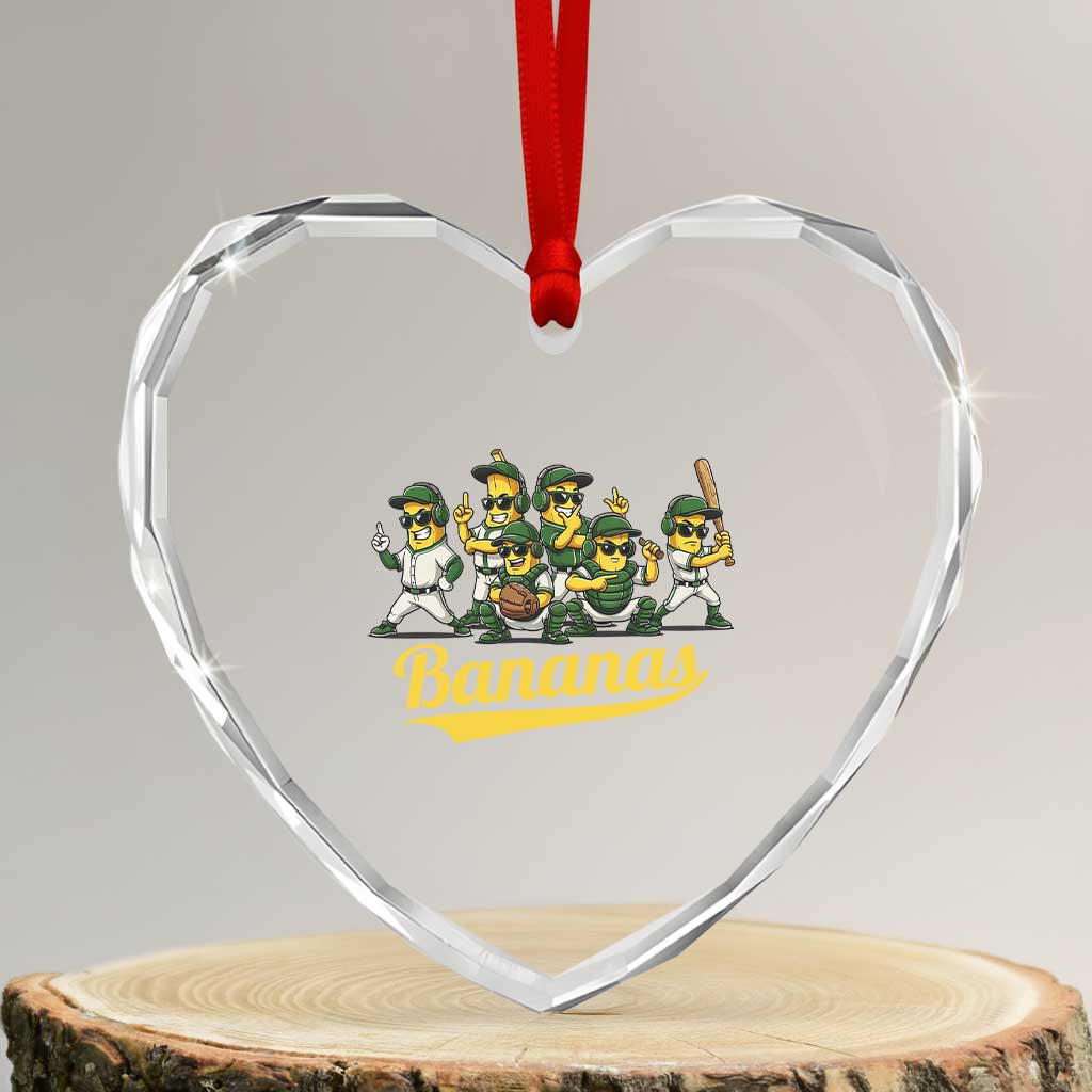 Cool Bananas Squad Playing Baseball Graphic Heart Crystal Glass Ornament for Sports Fans Entertainment TS02 Transparent Glass 3'' Heart Print Your Wear