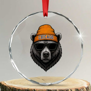 Cool Bear Chicago Graphic Crystal Glass Ornament Retro Vibe City Pride Beanie and Sunglasses TS02 Transparent Glass 3'' Circle Print Your Wear