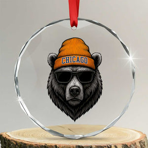 Cool Bear Chicago Graphic Crystal Glass Ornament Retro Vibe City Pride Beanie and Sunglasses TS02 Transparent Glass 3'' Circle Print Your Wear
