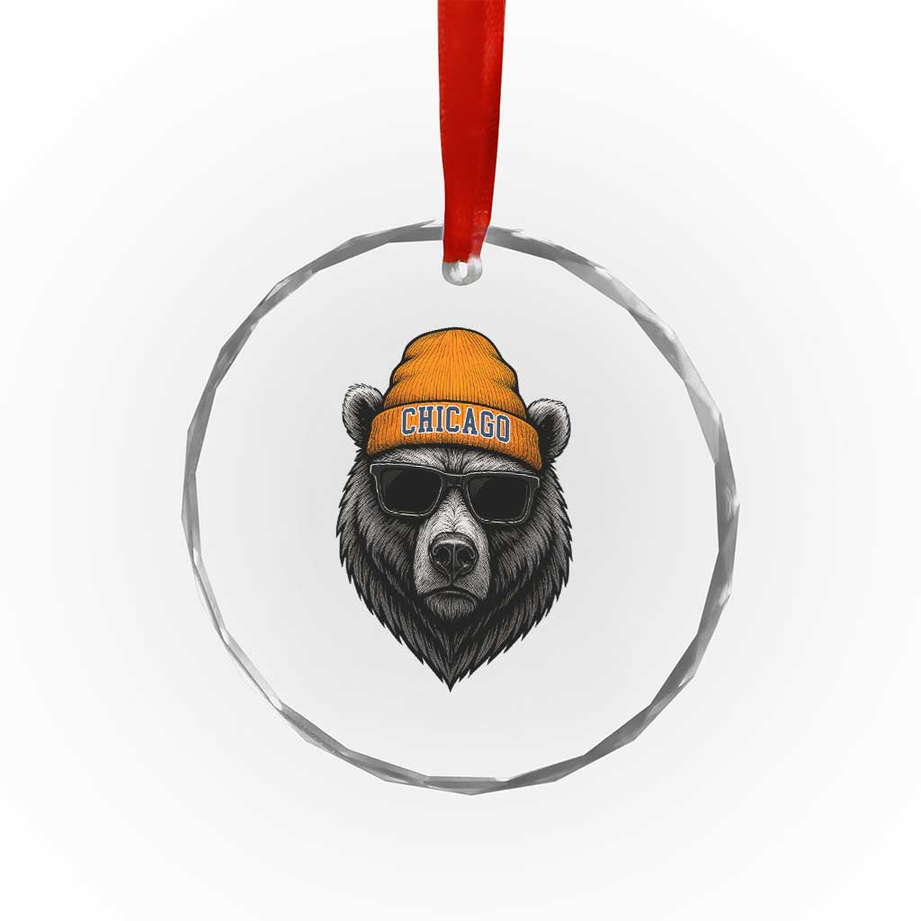 Cool Bear Chicago Graphic Crystal Glass Ornament Retro Vibe City Pride Beanie and Sunglasses TS02 Print Your Wear