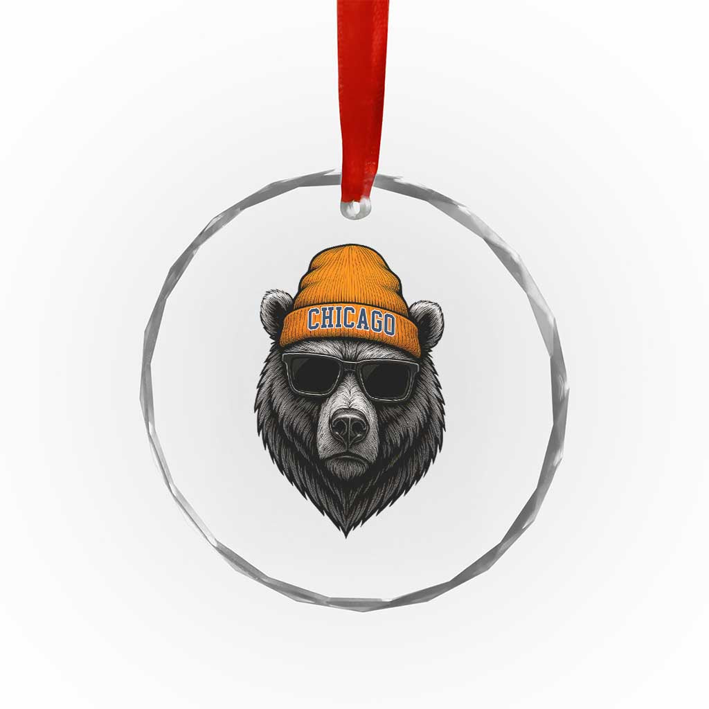 Cool Bear Chicago Graphic Crystal Glass Ornament Retro Vibe City Pride Beanie and Sunglasses TS02 Print Your Wear